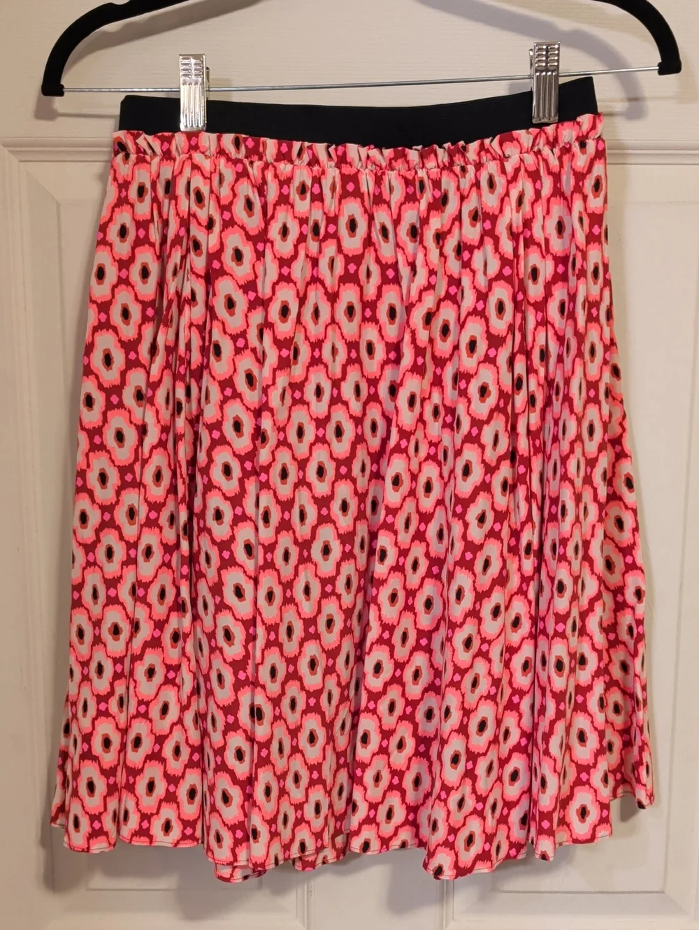 NWT Kate Spade Posy Ikat Silk Blend Pleated Elastic Waist Skirt Pink Red Small
